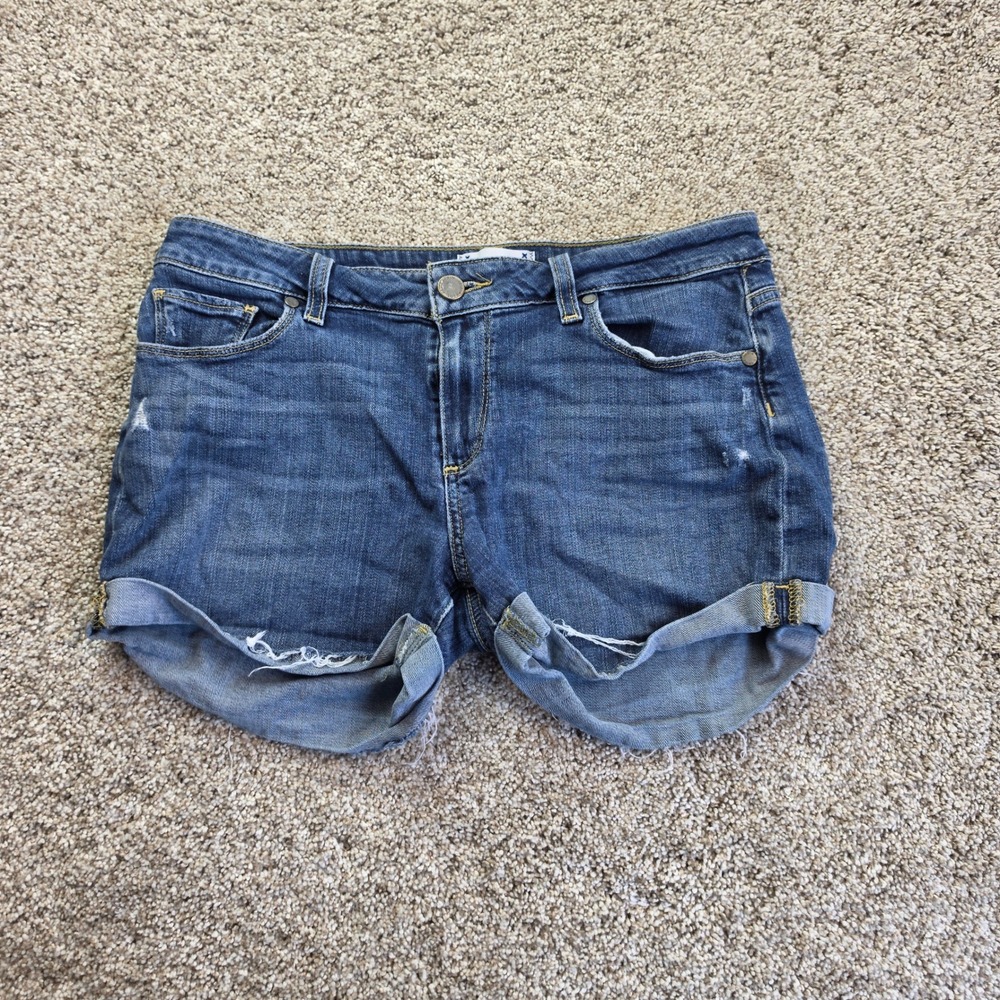 PAIGE Jimmy Jimmy Short Womens 27 Blue Denim Distressed Cuffed Boyfriend Shorts